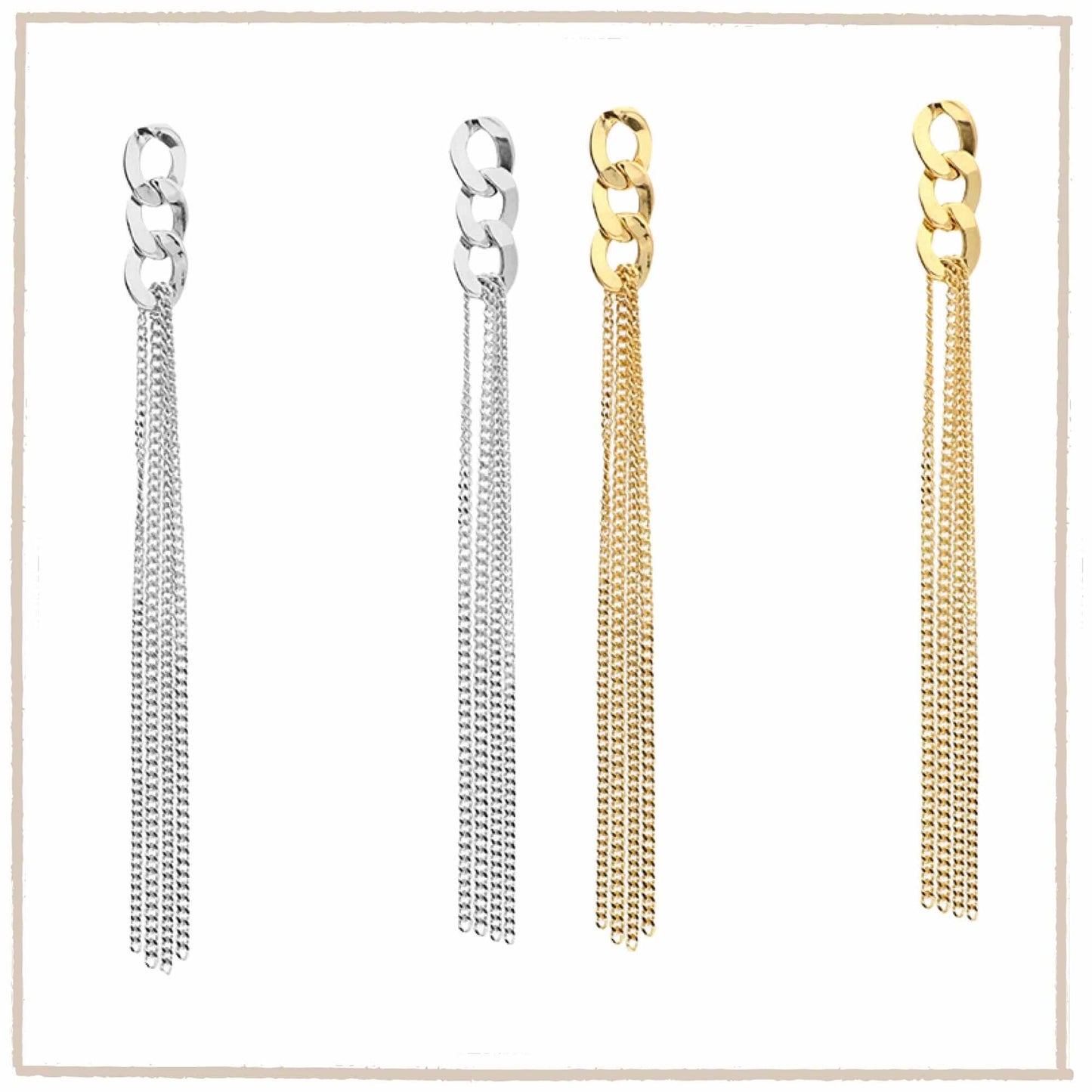 Long Mixed Curb Chain Gold Vermeil Earrings - Twelve Silver Trees