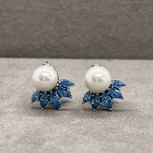 Lotus Flower Sterling Silver & Pearl Omega Earrings - Twelve Silver Trees