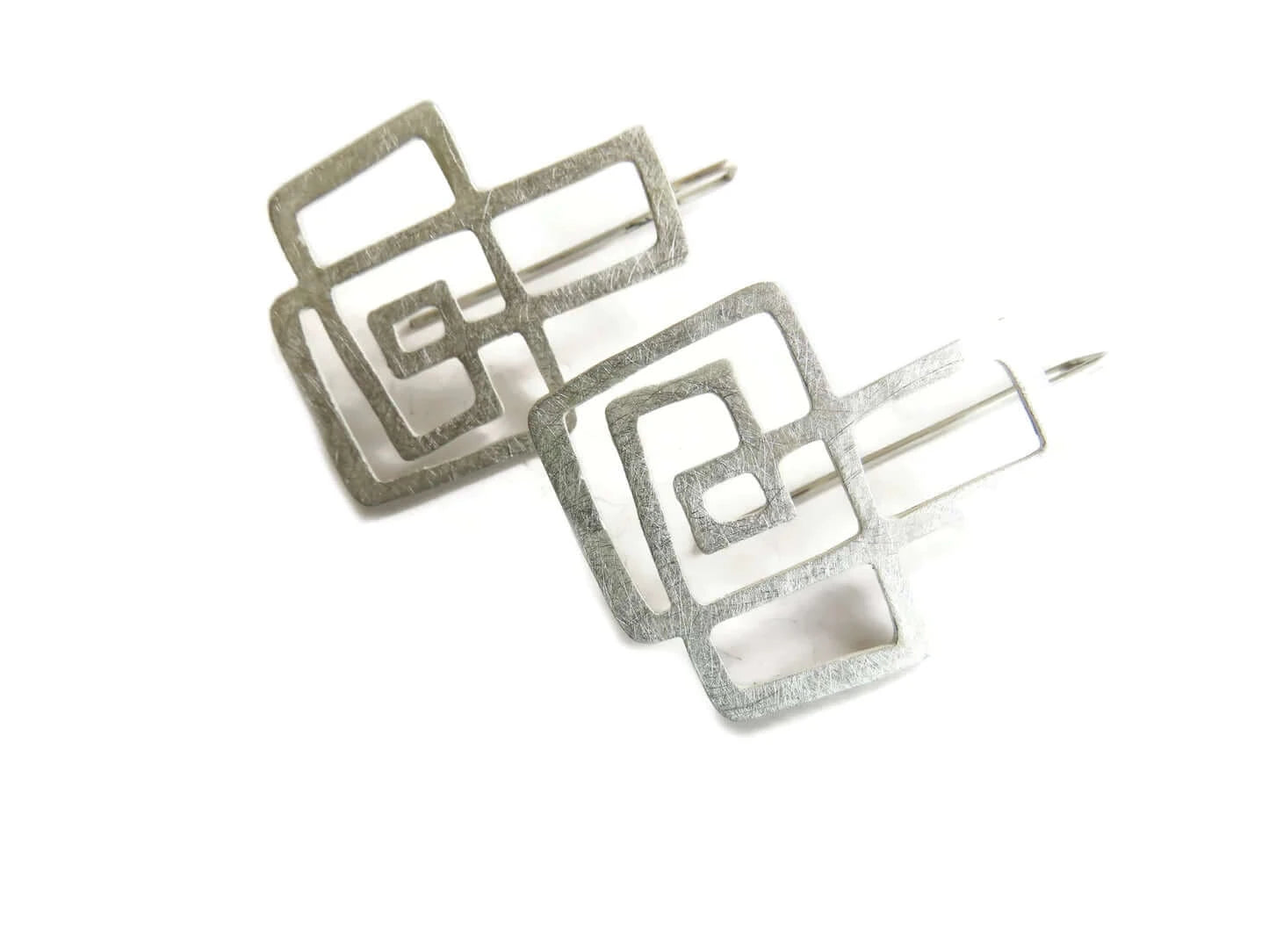 Modernist Brushed Silver Linear Earrings - The Dedalo Collection - Twelve Silver Trees