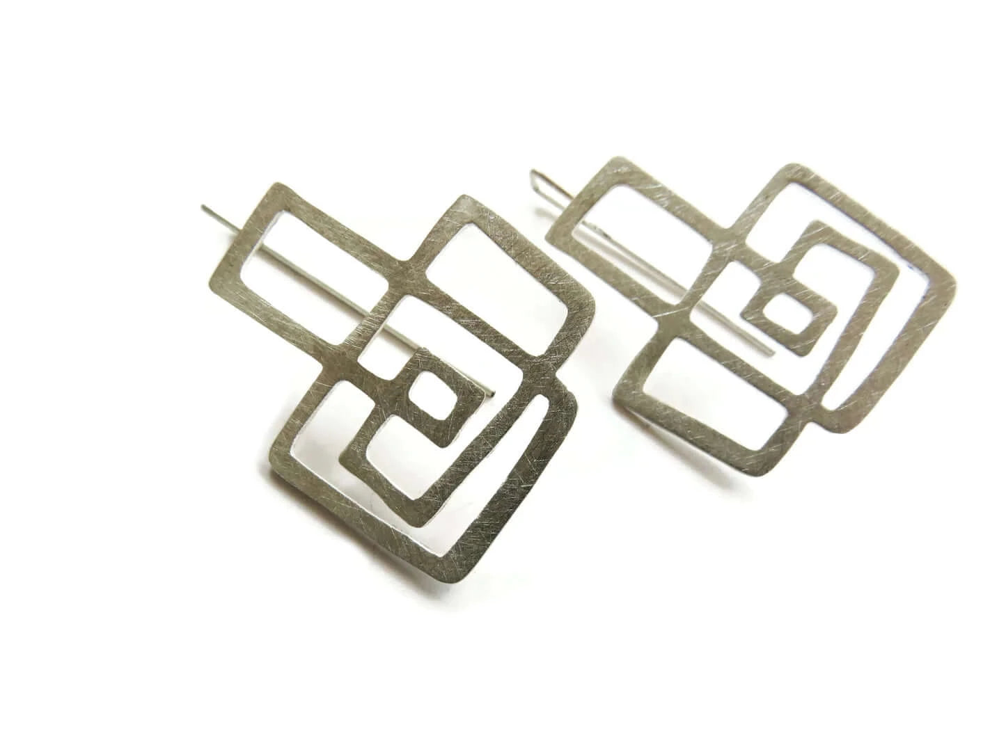 Modernist Brushed Silver Linear Earrings - The Dedalo Collection - Twelve Silver Trees