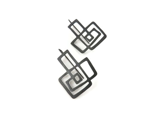 Modernist Oxidised Silver Linear Earrings - The Dedalo Collection - Twelve Silver Trees