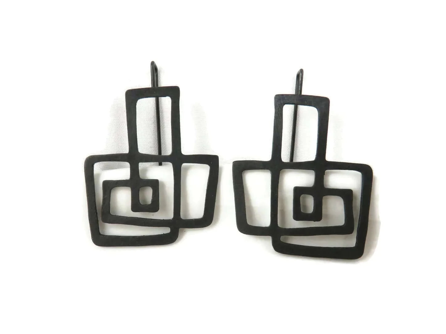 Modernist Oxidised Silver Linear Earrings - The Dedalo Collection - Twelve Silver Trees