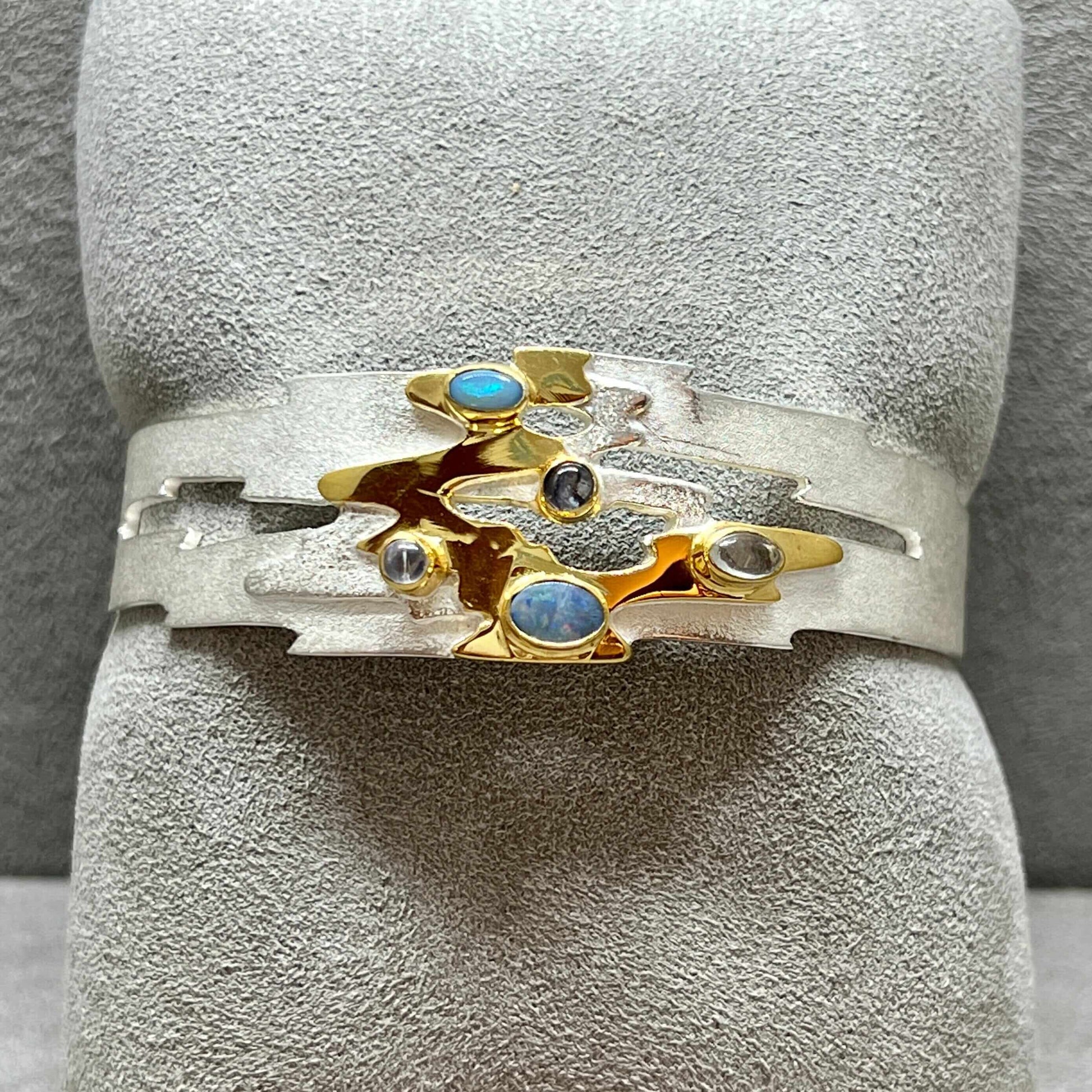 Monet Reflections Bangle - Sterling Silver with Opals, Moonstone & Iolite - Twelve Silver Trees