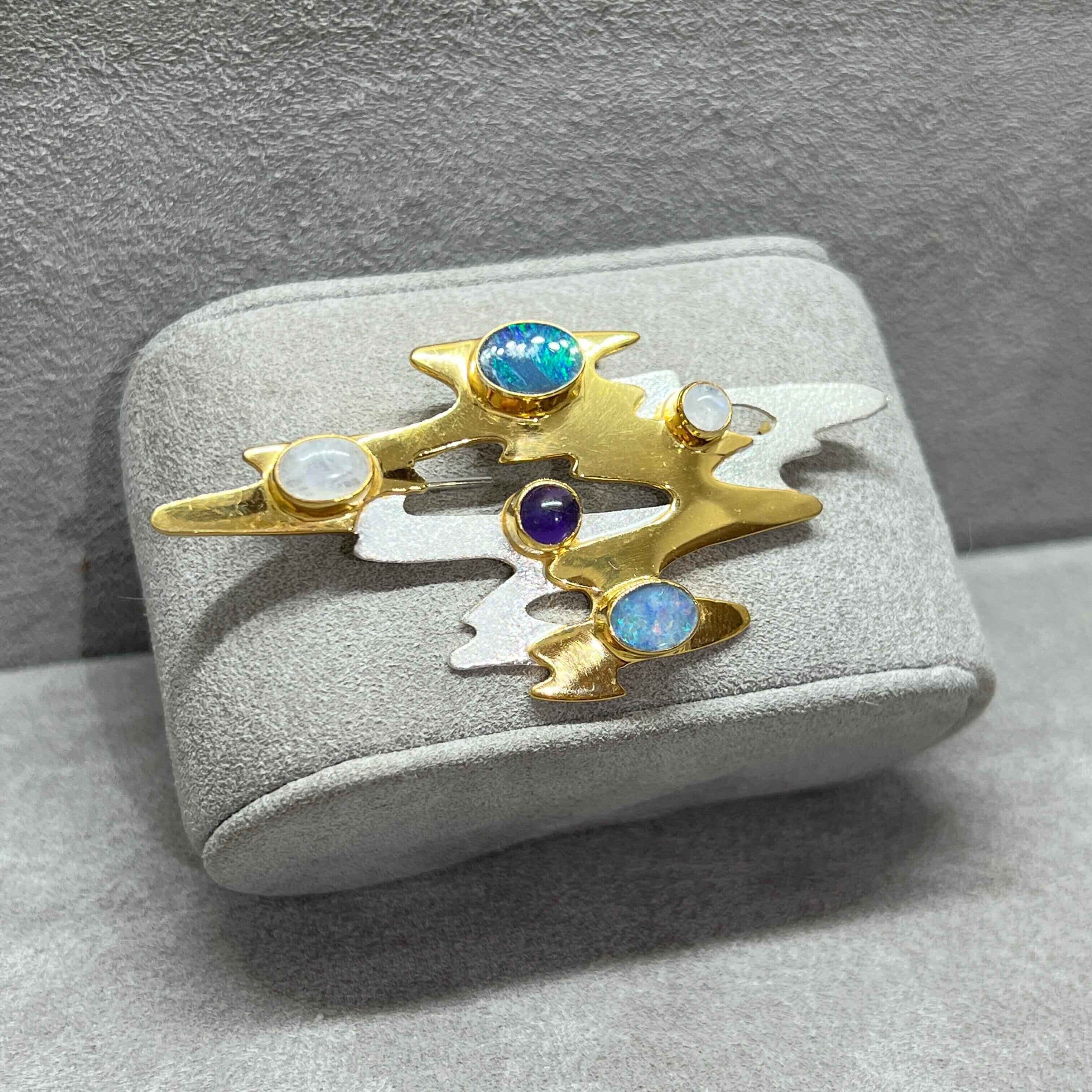 Monet Reflections Opal Brooch Twelve Silver Trees