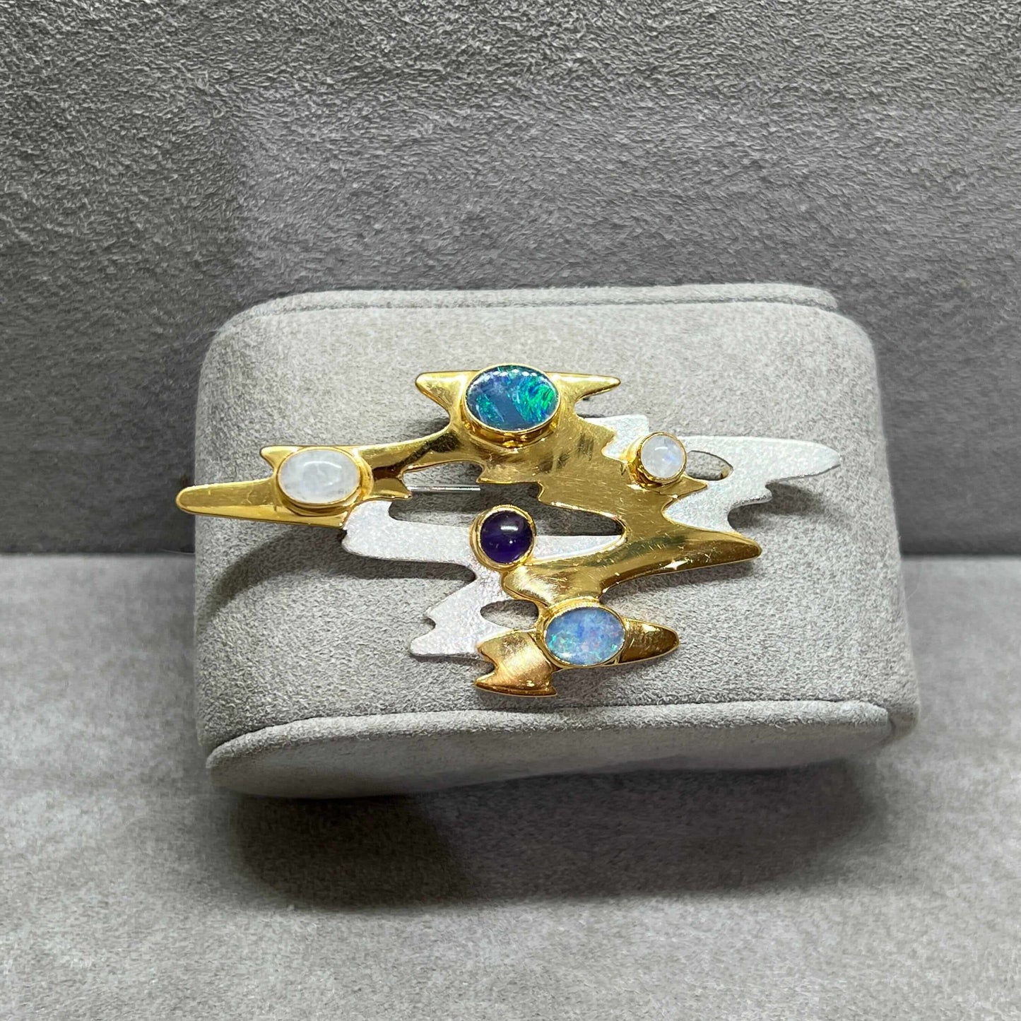Monet Reflections Brooch - Sterling Silver with Opals, Moonstone & Iolite - Twelve Silver Trees