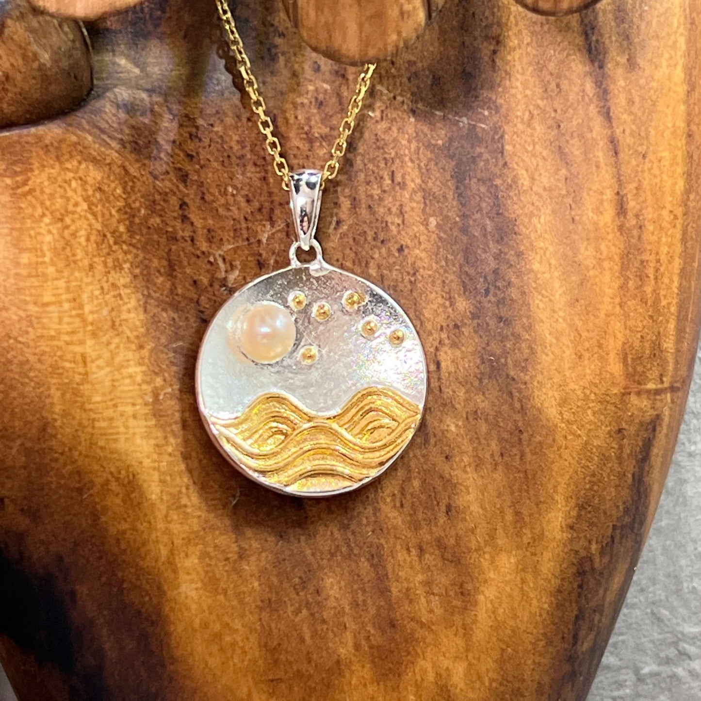 Moonlight Horizon, Freshwater Pearl & Gold Vermeil Necklace. - Twelve Silver Trees