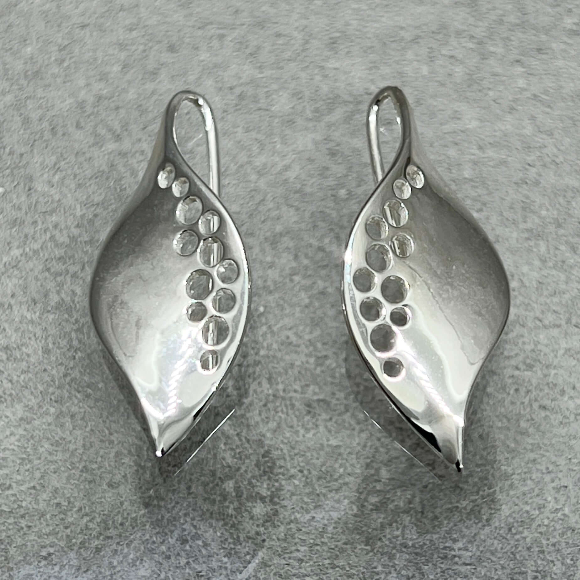 Morning Dew Sterling Silver Leaf Earrings - Twelve Silver Trees