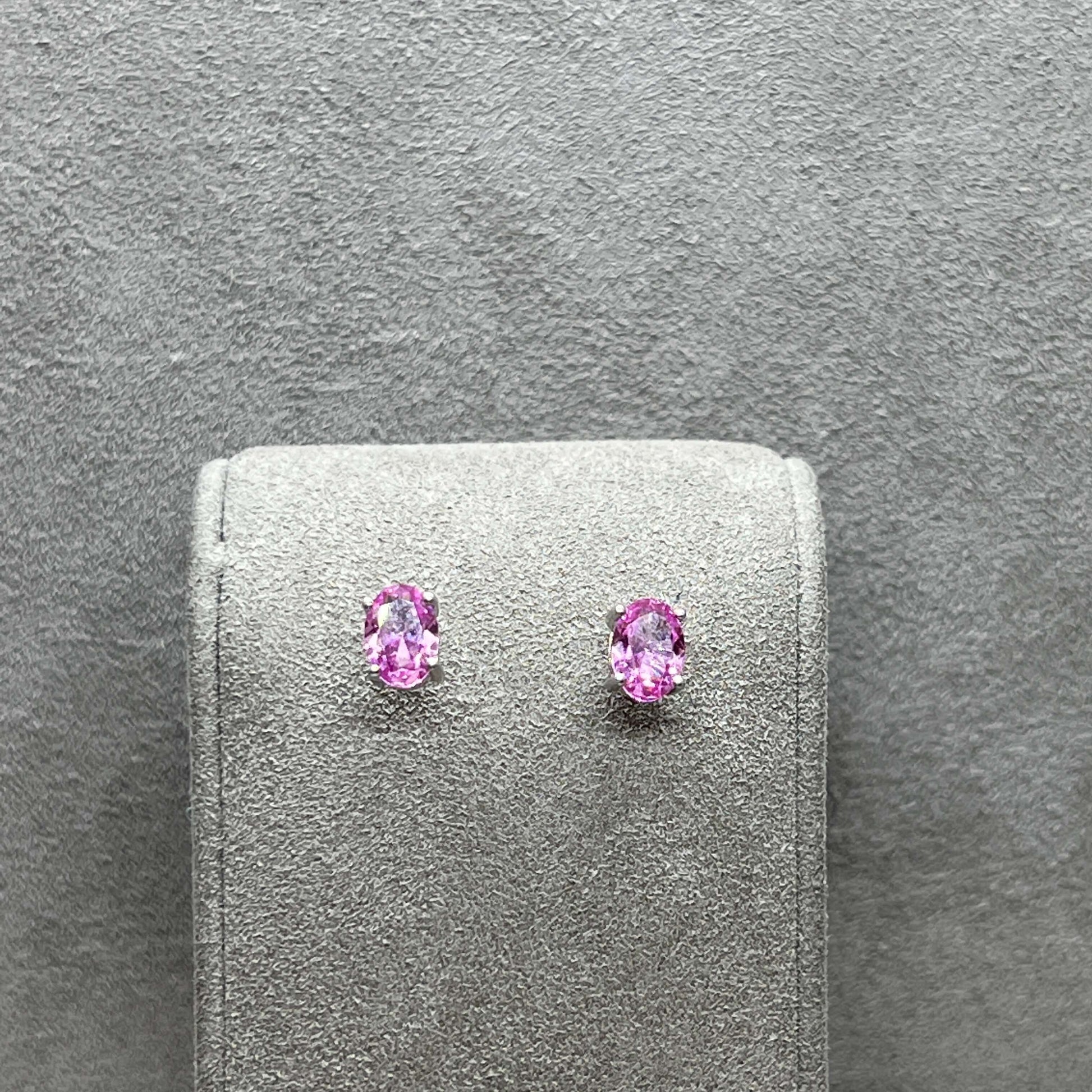 Oval Cut 6x4mm Pink Topaz Solitaire Stud Earrings - Twelve Silver Trees