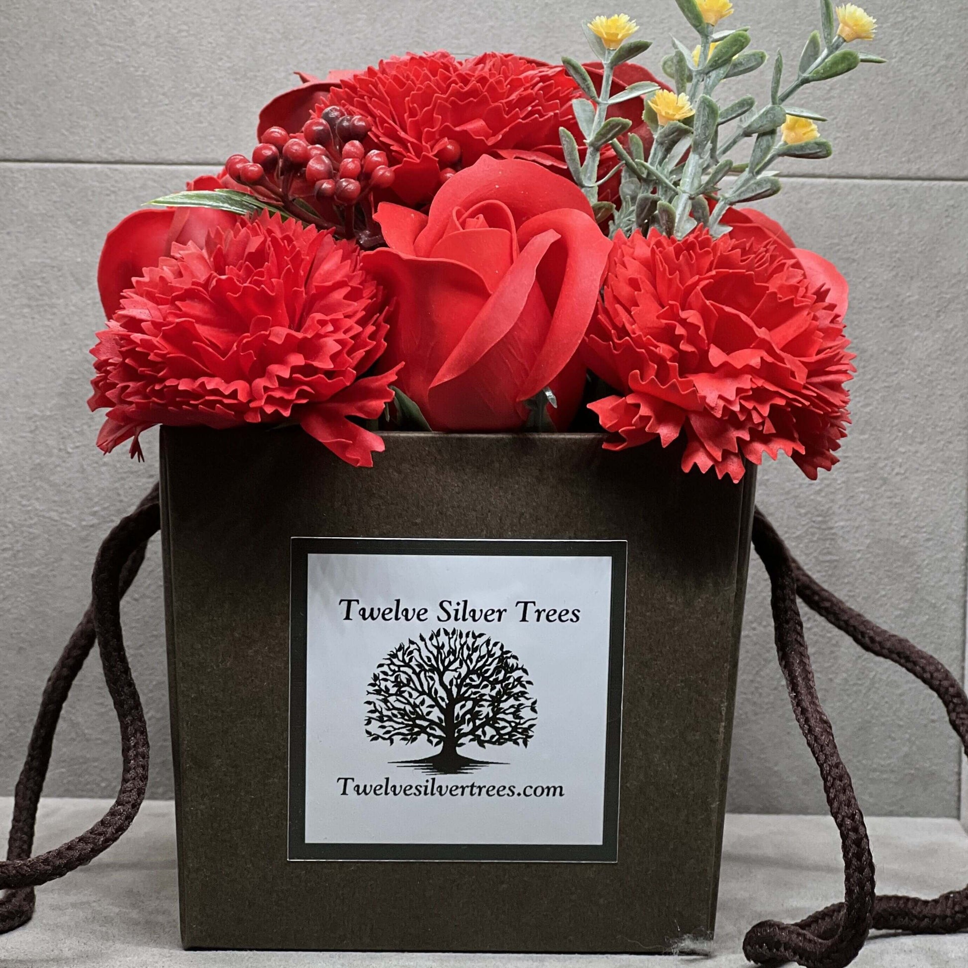Red Flower Garden Soap Flower Bouquet - Twelve Silver Trees