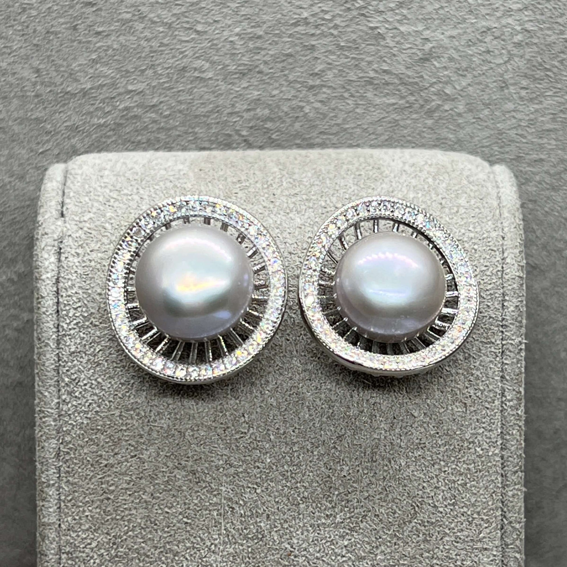 Silvery Grey Freshwater Pearl Basket Stud Earrings - Twelve Silver Trees