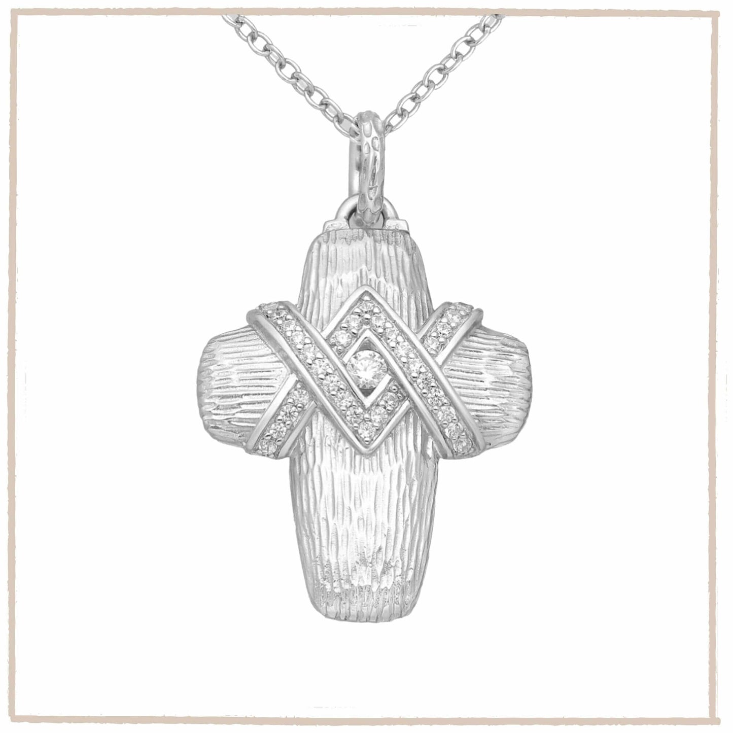 Sterling Silver Cross Pendant, Decorated with Created Diamonds - Twelve Silver Trees