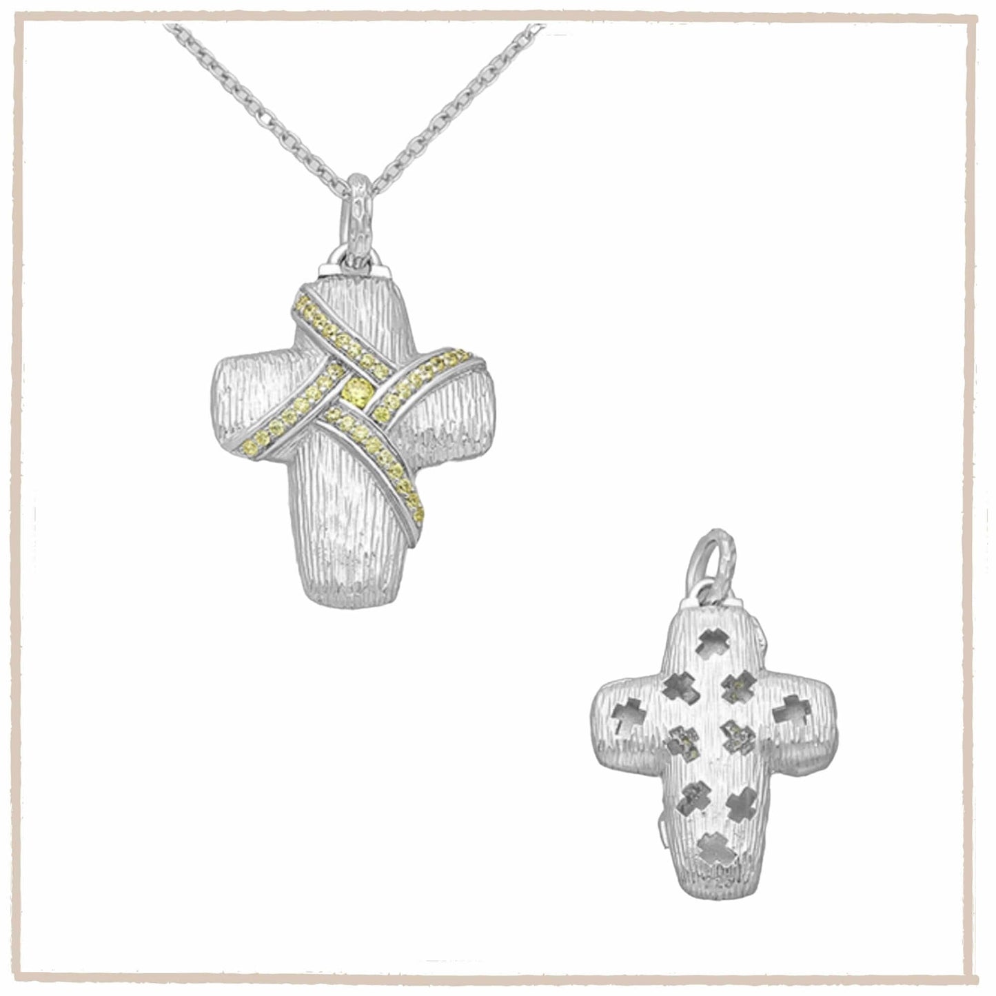 Sterling Silver Cross Pendant with Yellow Created Diamonds - Twelve Silver Trees