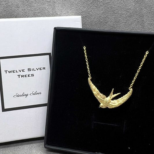 Swallow Necklace In Sterling Silver & 18 Carat Gold - Twelve Silver Trees
