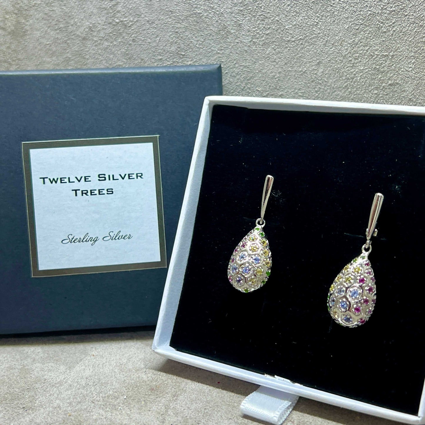 Tanzanite, Rhodolite Garnet & Chrome Diopside Egg Drop Earrings - Twelve Silver Trees