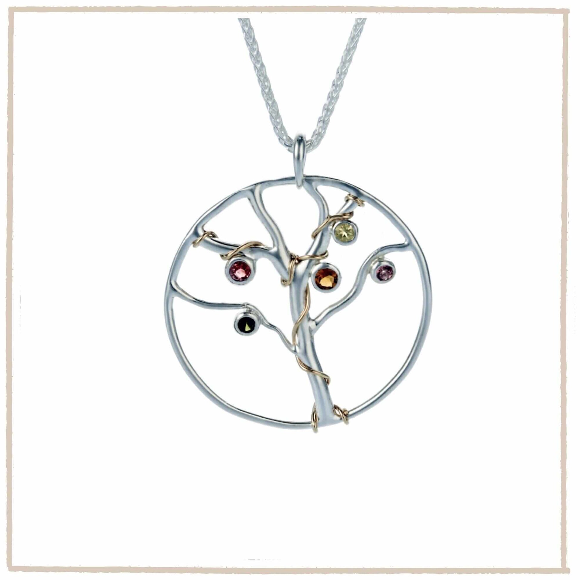 Tourmaline Tree Of Life Sterling Silver Pendant - Twelve Silver Trees