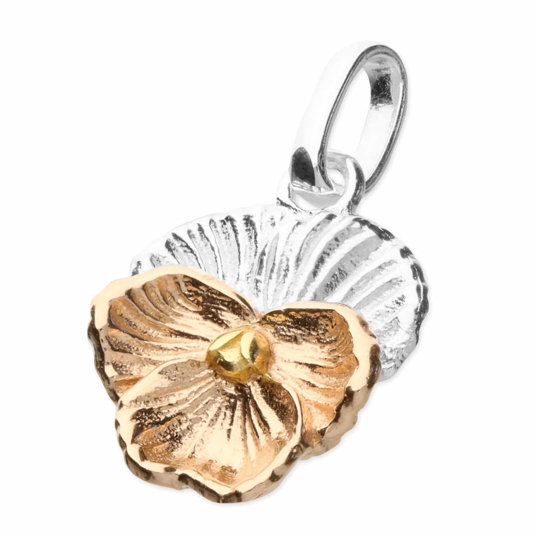 Violet Flower Charm Pendant In Sterling Silver & 18 Carat Gold - February Birth Flower - Twelve Silver Trees